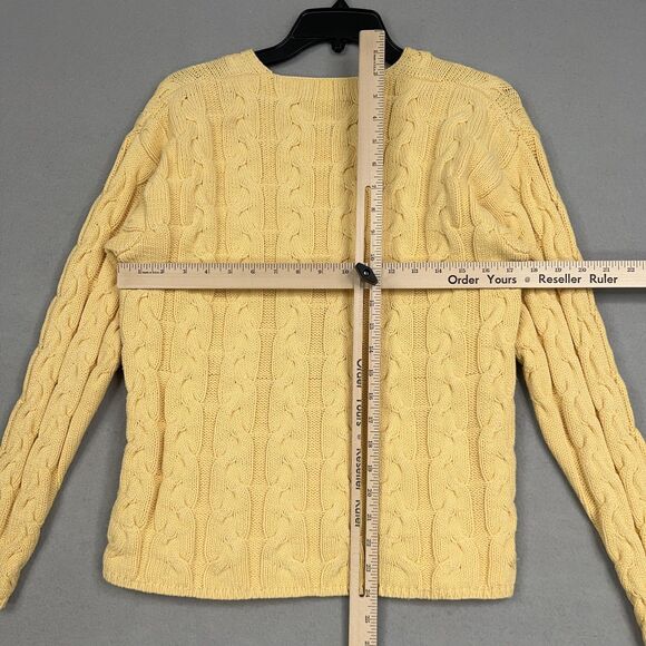 Vintage Eddie Bauer Sweater Womens Small Yellow Cable Knit Pullover Minimal Prep - Picture 9 of 12